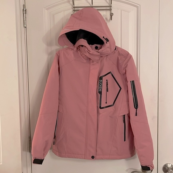 Suokeni Women's S Waterproof Ski Jacket Warm Removable Hood Pink jacket. NWOT - Picture 3 of 13
